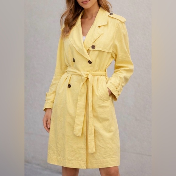 a new day Jackets & Blazers - New Day Women's Yellow Linen Blend Double Breasted Belted Trench Coat Size Small